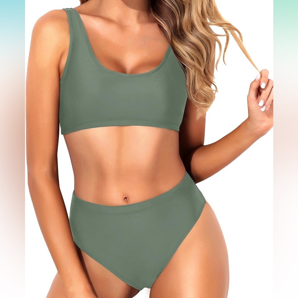 Tempt me NWT olive green high rise bikini - large